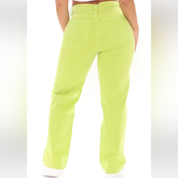 Lime Green Straight Leg Jeans With Front Pockets